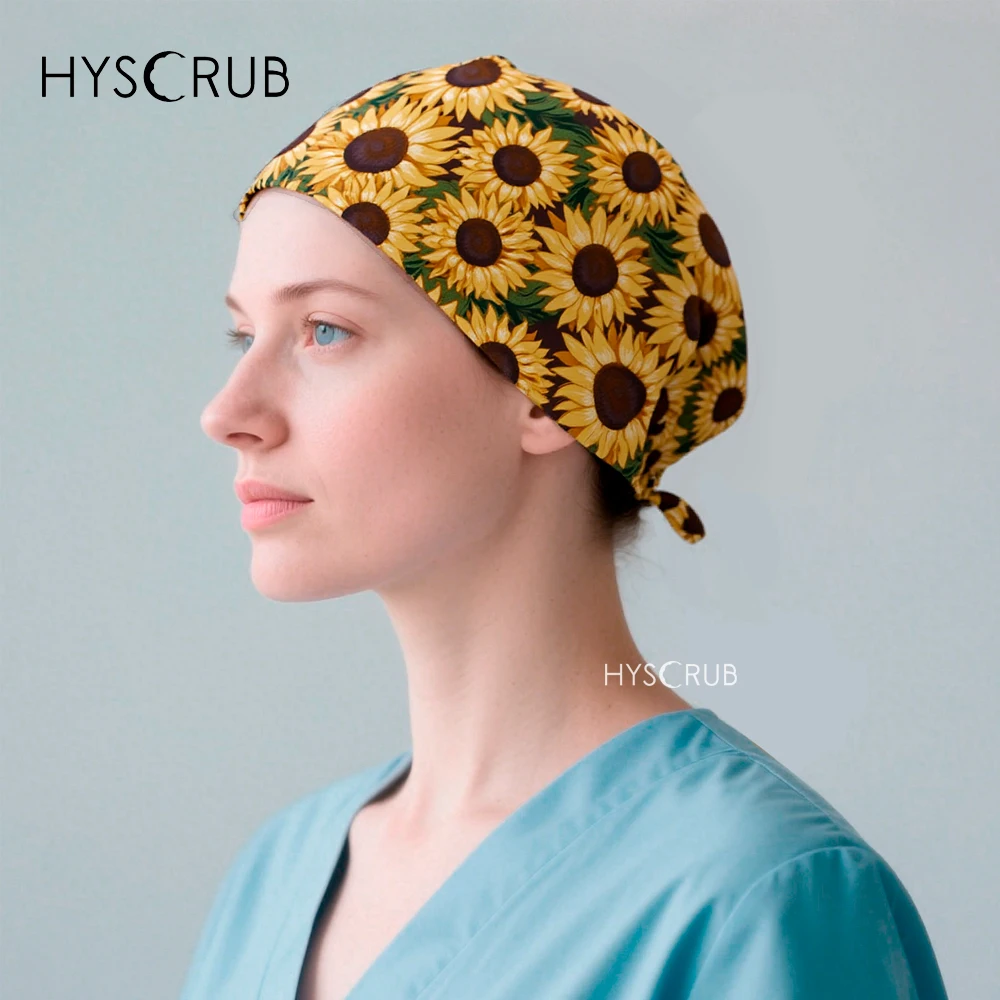 Sunflower Flower Printed Surgical Hat for Women Dentists Work Scrub hat