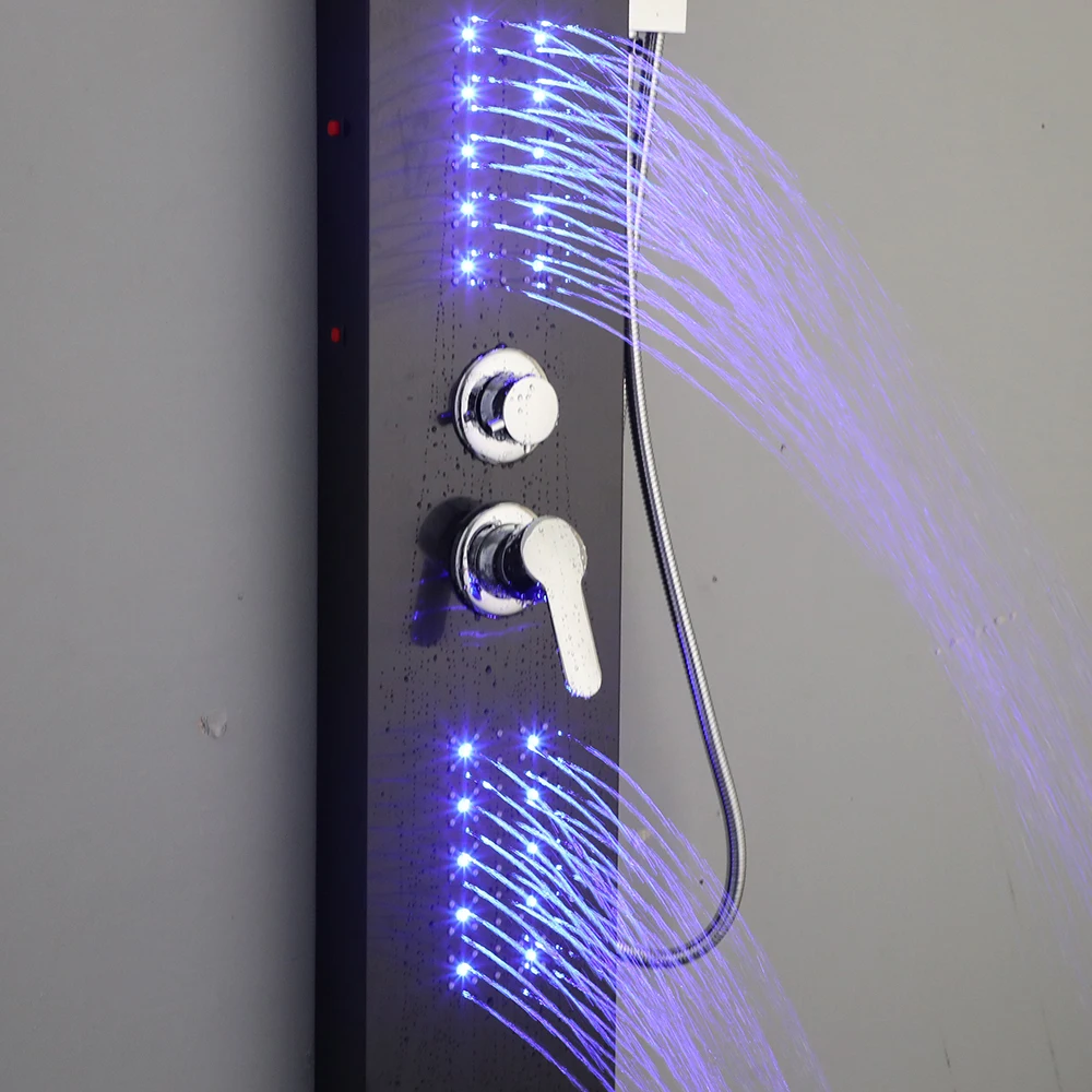 KEMAIDI Stainless Steel Shower Panel Tower System LED Shower Head 5-Function Faucet Rain Massage System with Body Jets Shower