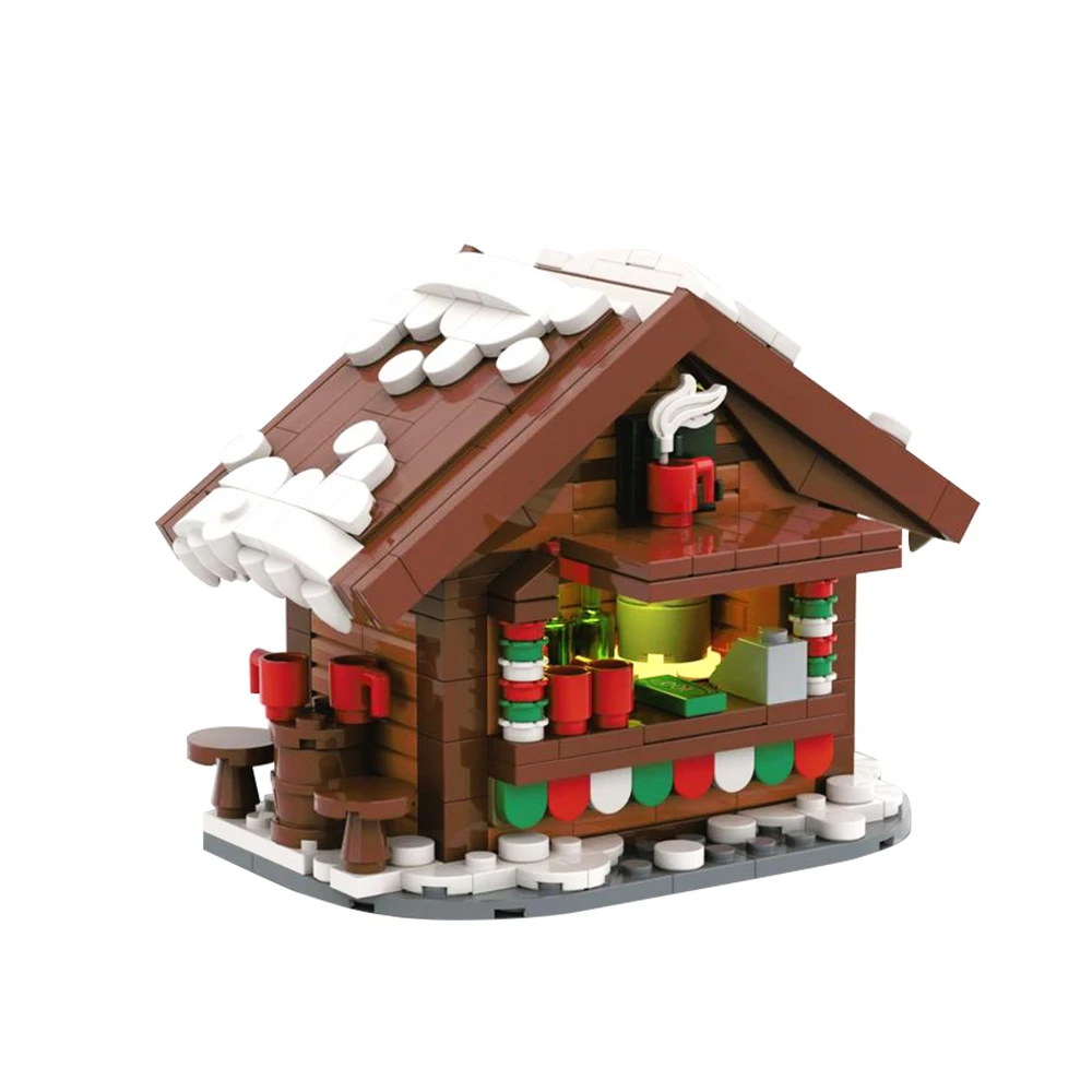 Gobricks MOC Winter Street View Natale Grilling Stand Building Block set Bevande calde Stand Tuk-Tuk Caffè Mattone Giocattolo per bambini Regalo