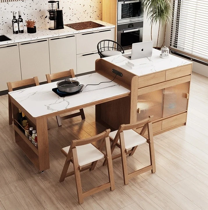 

Slate island table integrated bar table retractable small apartment home restaurant pull-out island table