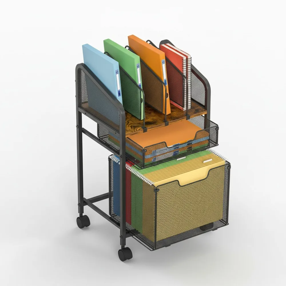 

Мобильный шкаф для документов на колесиках с двумя запираемыми ящиками, регулируемыми перегородками для хранения в офисе и дома.