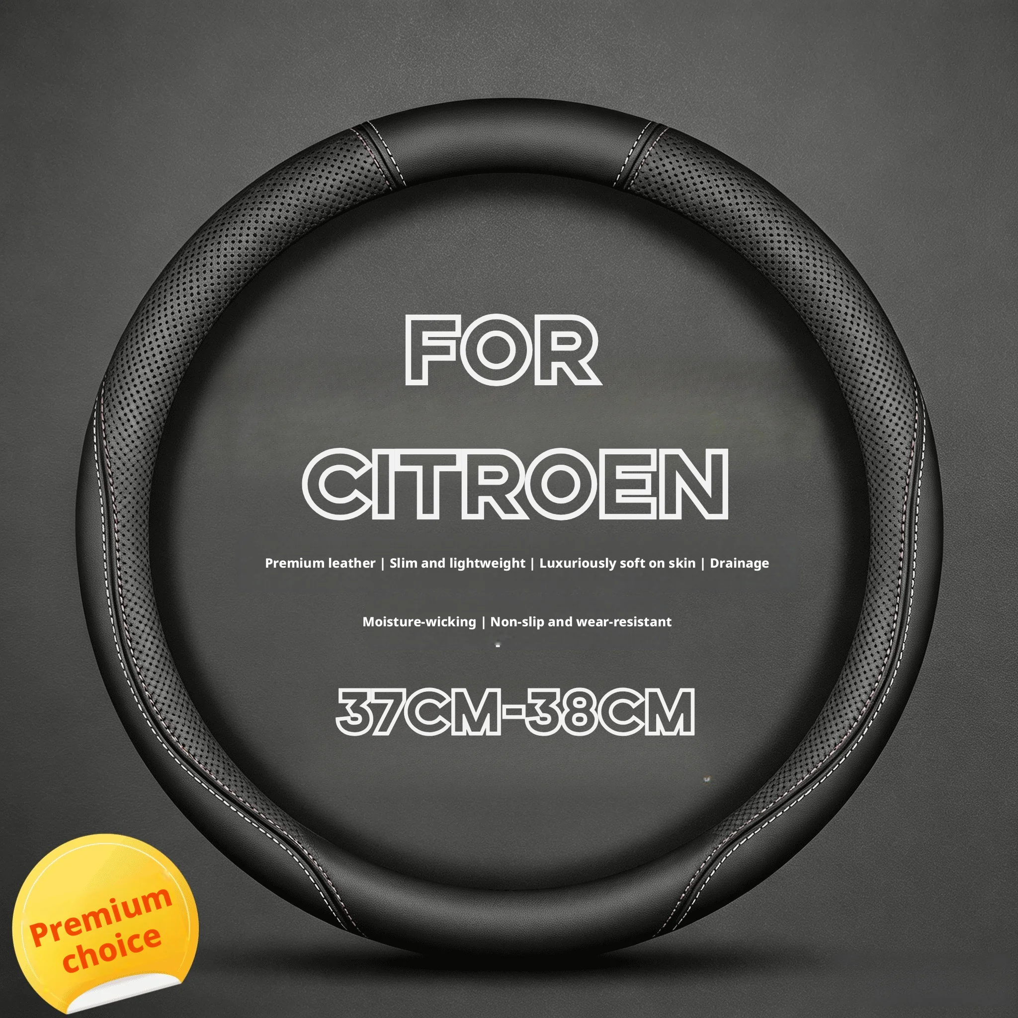 Fit 14.5-15in Skin-Friendly Minimalist Steering Wheel Cover for Citroën C4 Picasso, Grand C4 Picasso, C5 Aircross, C3 Aircross