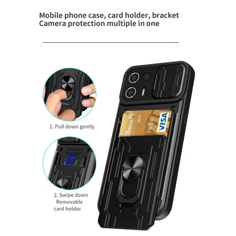 Para Moto G10 G20 G30 Edge 20 Lite/G100 cubierta deslizante para cámara soporte magnético para coche funda de teléfono bolsa de tarjeta cubierta protectora