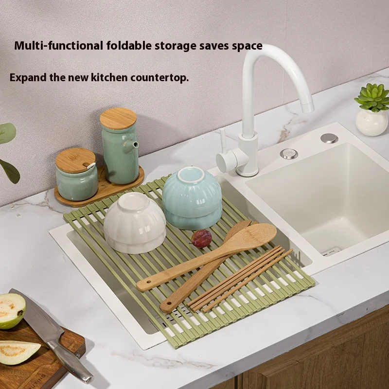 

Square Drain Rack Kitchen Storage Rack, Sink Drain Basket Mat, Sink Silicone Foldable Bowl and Dish Drain Rack
