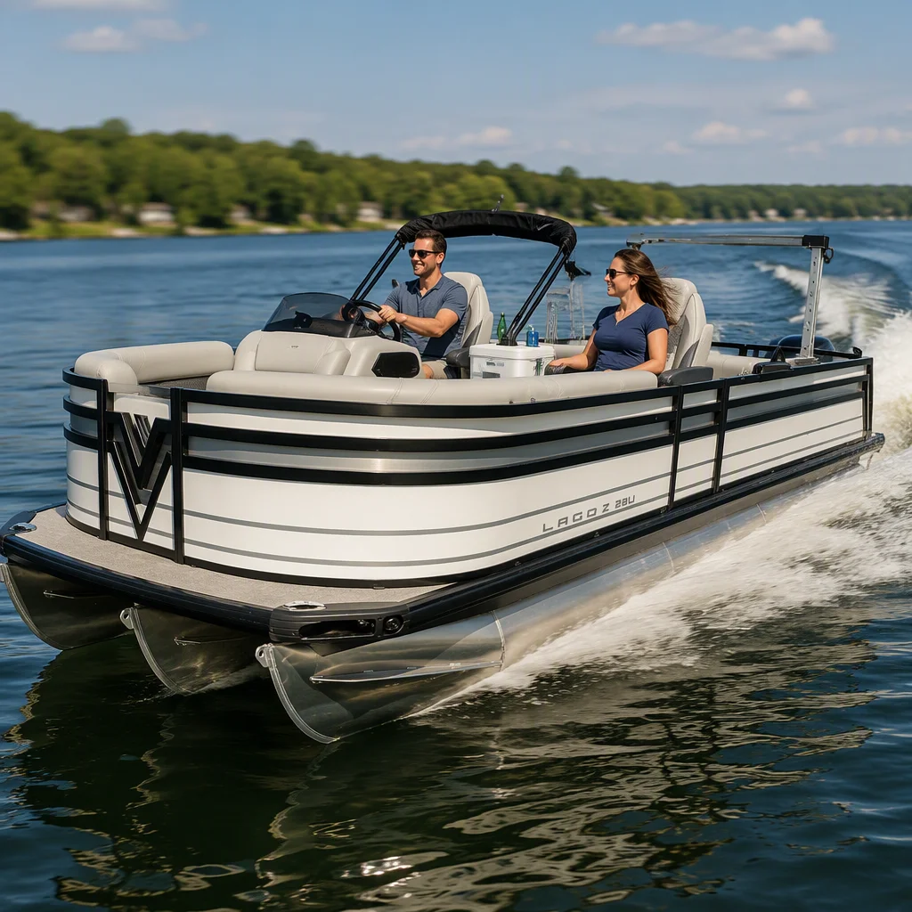 Family Recreation Offshore Cruiser Stable Hull Luxury Seating Sun Protection Marine Alloy CE Ready 17FT Pontoon Boat