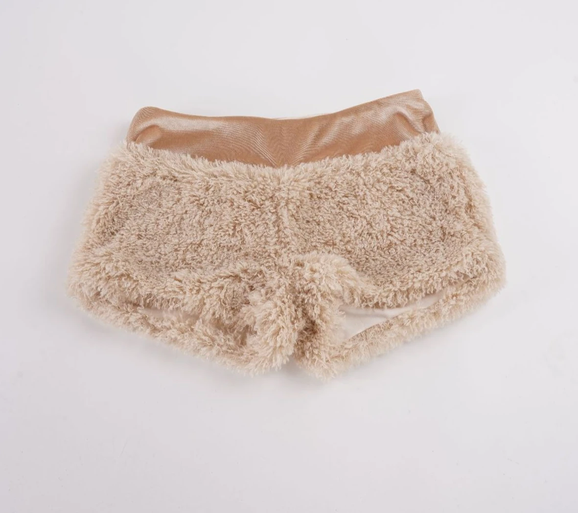 Winter Fashion Velvet Waist Fluffy Shorts Spice Girl Contrasting Color Splicing Low Waist Warm Y2k Shorts Women