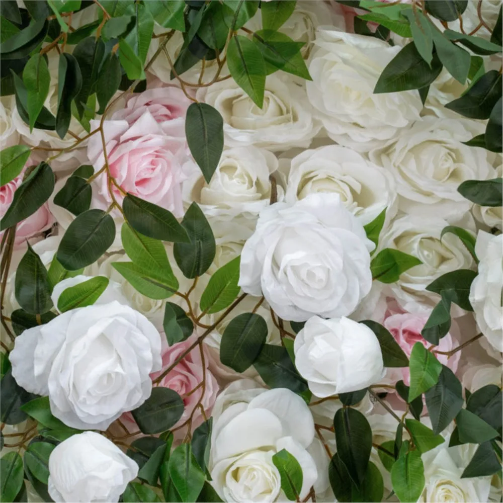 Uflower luxury pink White rose Peony green leaf fabric artificial flower wall Green plants outdoor wedding background decoration view 4