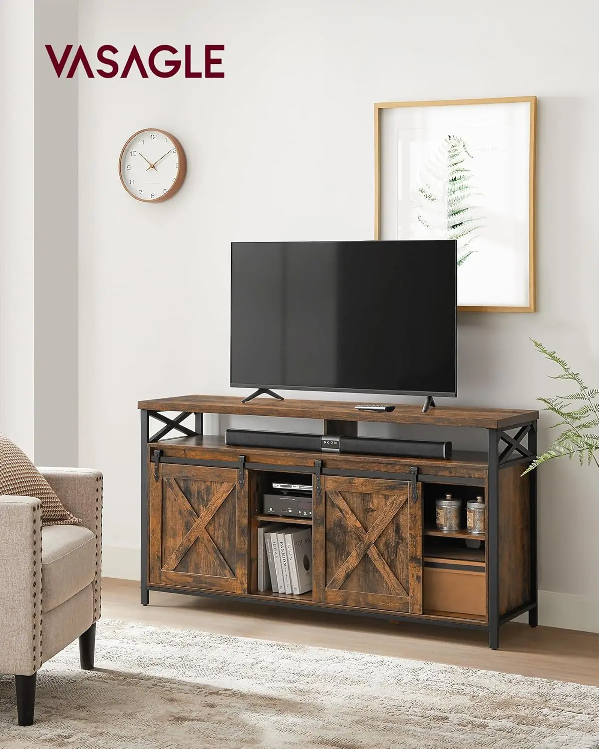 VASAGLE TV Stand for 65 Inch TV, Entertainment Center, TV Table and Console, TV Cabinet with Adjustable Shelves.