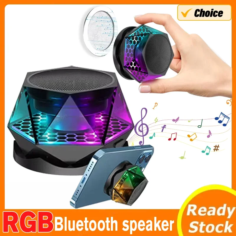 Bluetooth Diamond Wireless Speaker Small Speaker RGB Color Light for iPhone Android TWS Pairing Portable Magnetic Phone Stand