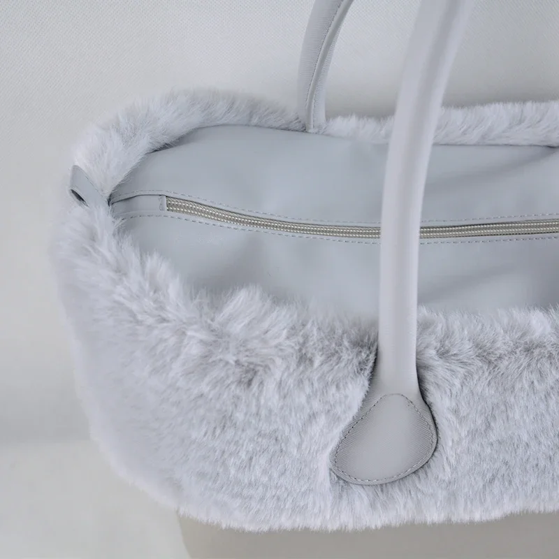 New Autumn winter obag Faux Rex Rabbit fur zipper up furry Trim Inner pocket for Classic Mini O bag Accesorios