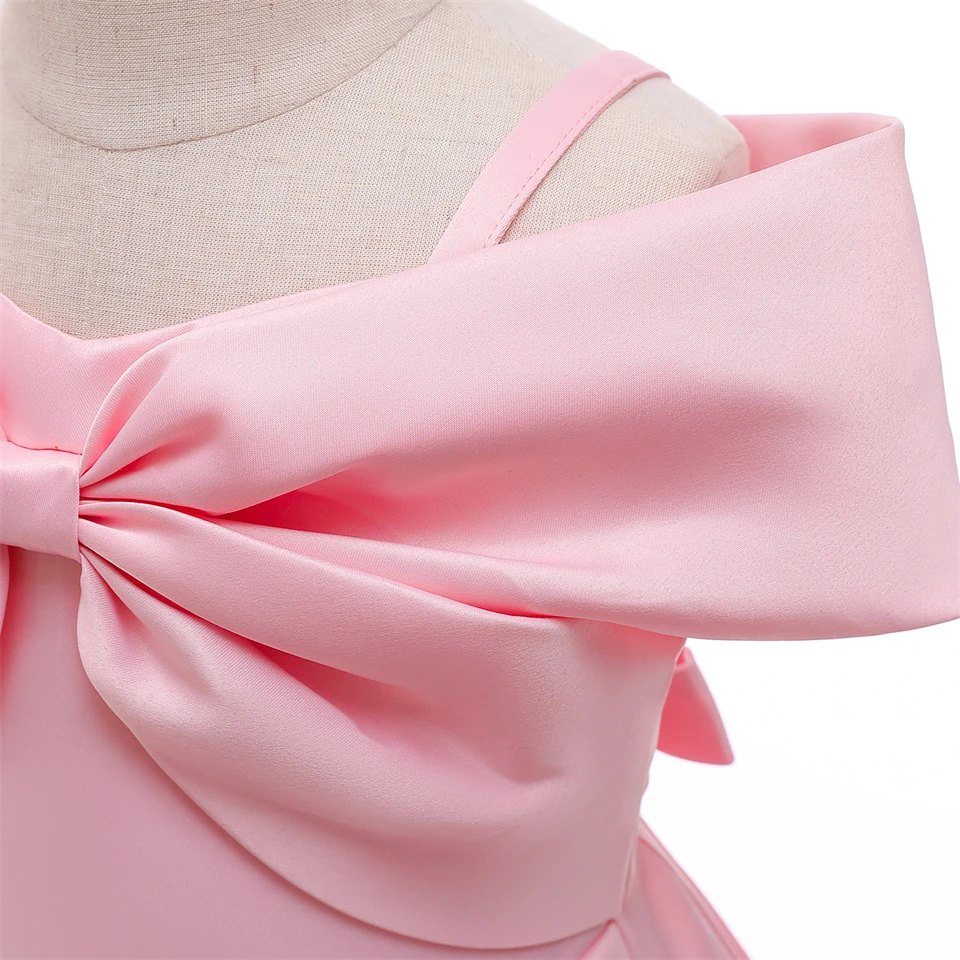 Summer Style Young Girl Pink White Solid Color Halter Pleated Dress Children Formal Occasion Ceremony Elegant Kids Party Dresses