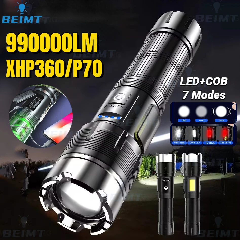 6000000LM Super High Power LED Flashlights Rechargeable Tactical Torch Fishing Lamp 7 Lighting Modes Camping Emergency Lights