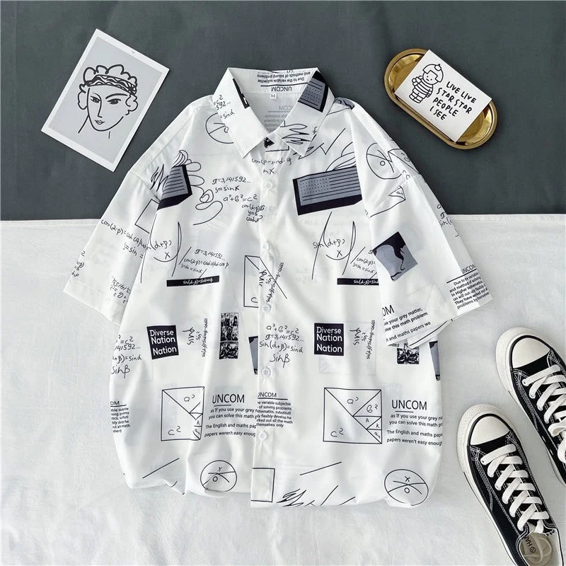 Camisa de uso diario de verano a la moda urbana para hombre, camisas holgadas informales con estampado de dibujos animados hawaianos, camisetas holgadas de manga corta para playa