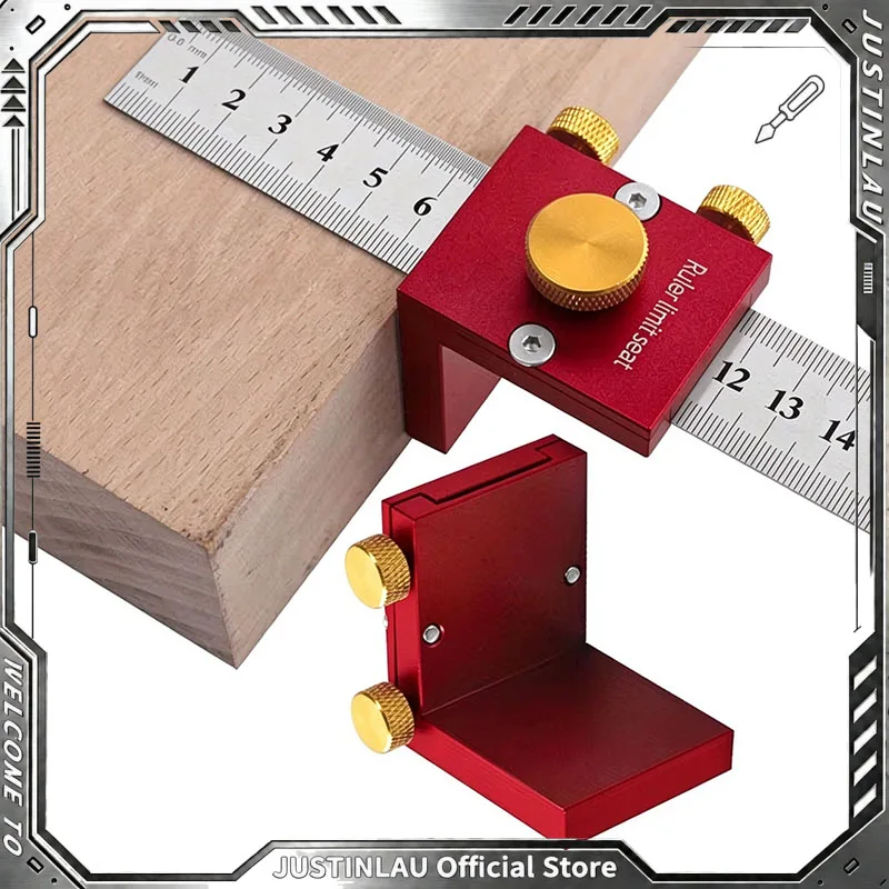JUSTINLAU Aluminum Alloy Steel Ruler Stop, Woodworking Marking Positioning Auxiliary Limiter, High Efficiency Measuring Tool