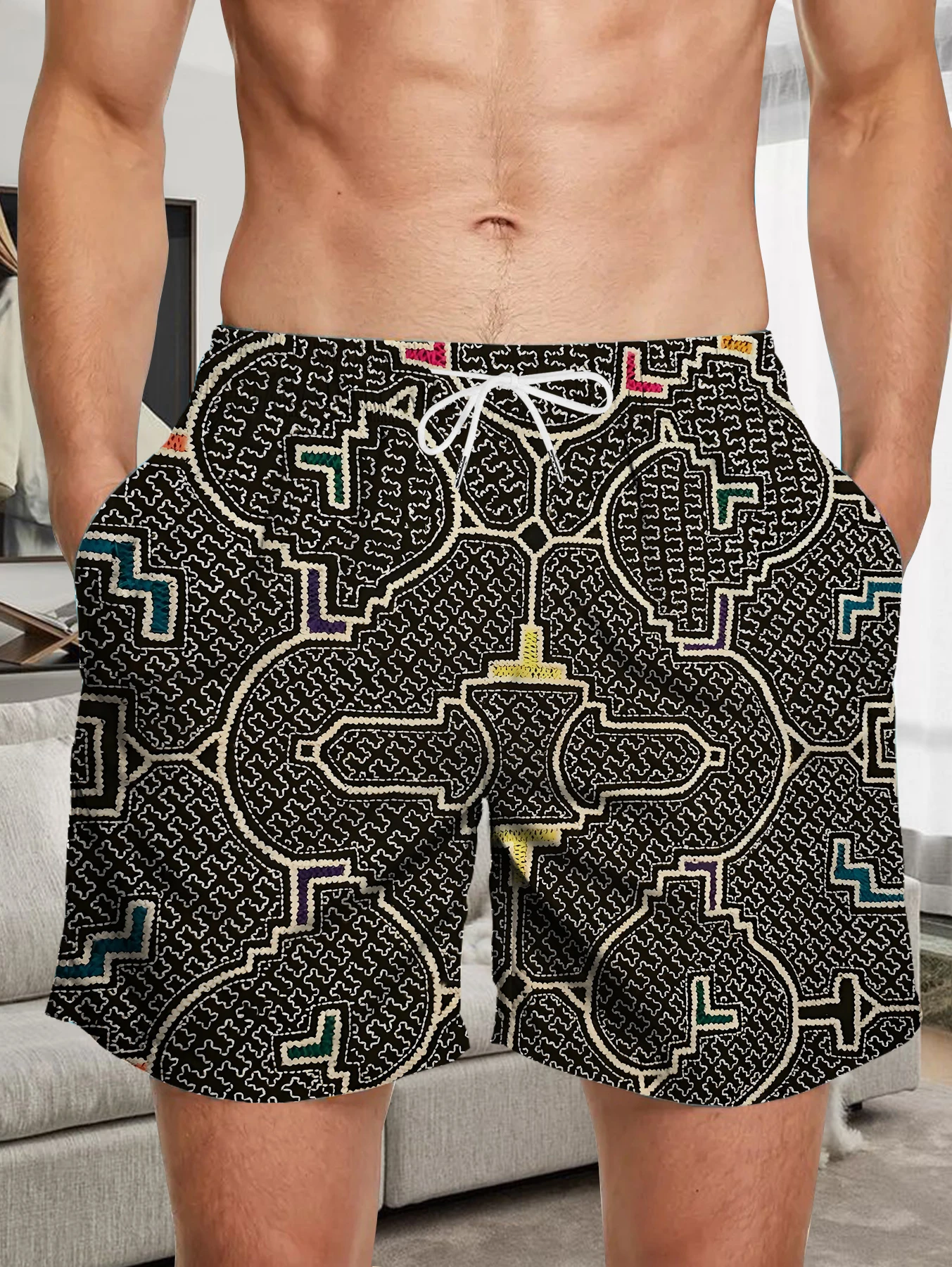 

Men Summer Casual Shorts Full Digital Print Soft Polyester Quick Dry Beachwear