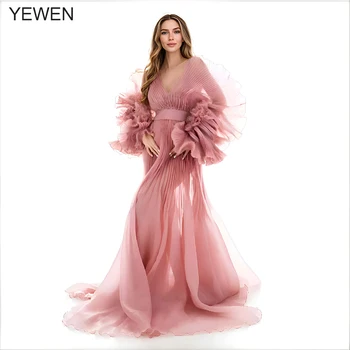 Vuncio Femmes Robe Enceintes Grossesse Tulle Plissées Sans Epaules Bohemi Demi-Manches Une Ligne Robe Photo Photographie Robe Jupe Longue Plage Mariage (Rose, S