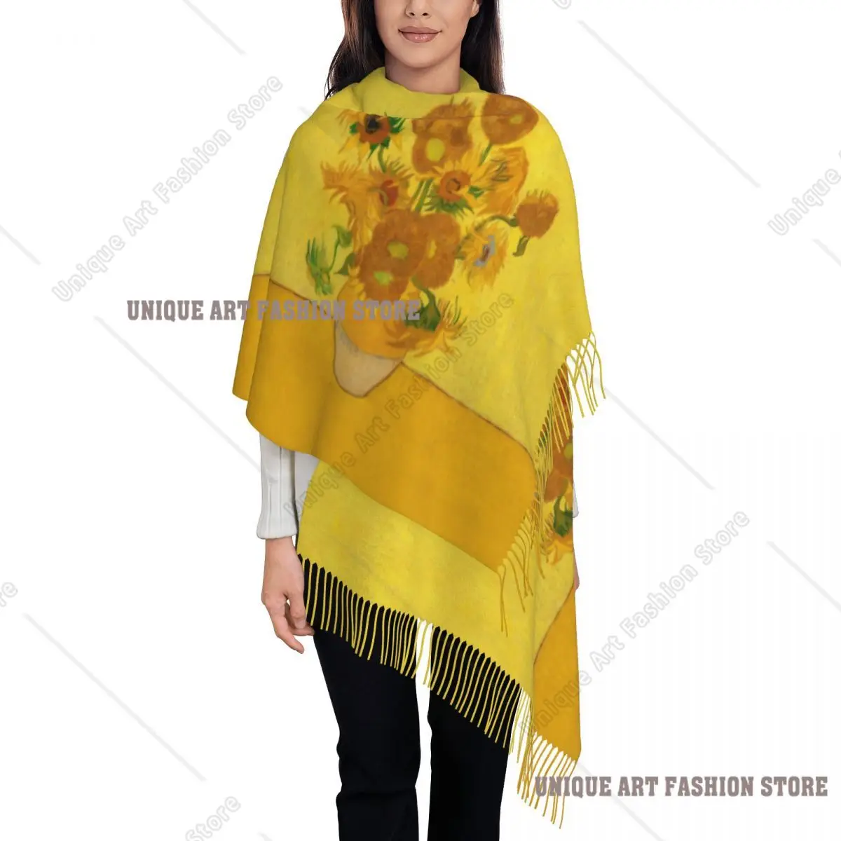 Custom Print  Sunflowers Scarf Women Men Winter Warm Scarves Sun Flowers Shawl Wrap