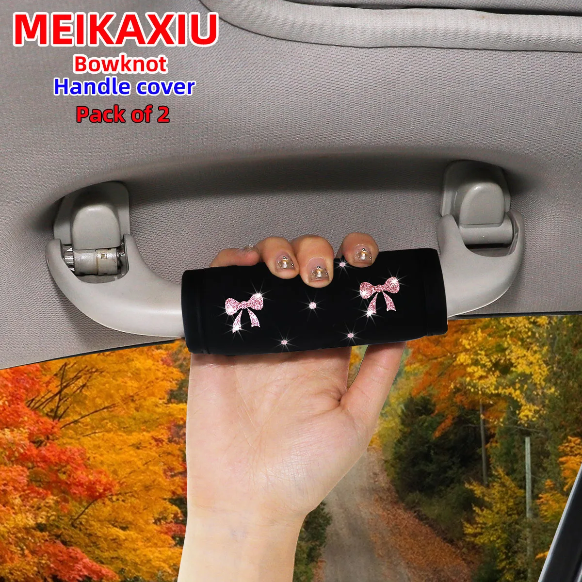 2 kleine Schleifen, glitzernder, funkelnder Stoff, atmungsaktive Auto-Griffabdeckung, Innen-Griff-Schutzabdeckung, Handbremsen-Abdeckung, Liefer-Set