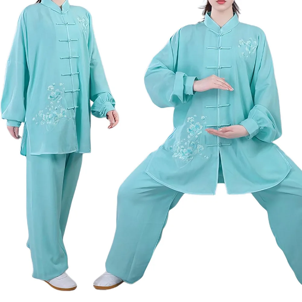 Women Chinese Tai Chi Uniform Set Cotton Linen Embroidery Martial Arts Kung Fu Outfit Wing Chun Training Suit