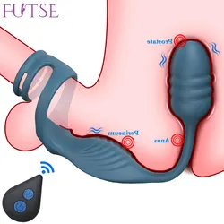 남성용 전립선 항문 엉덩이 플러그 진동기, 사정 지연 섹스 토이, 음낭 마사지기, 진동 콕 페니스 링