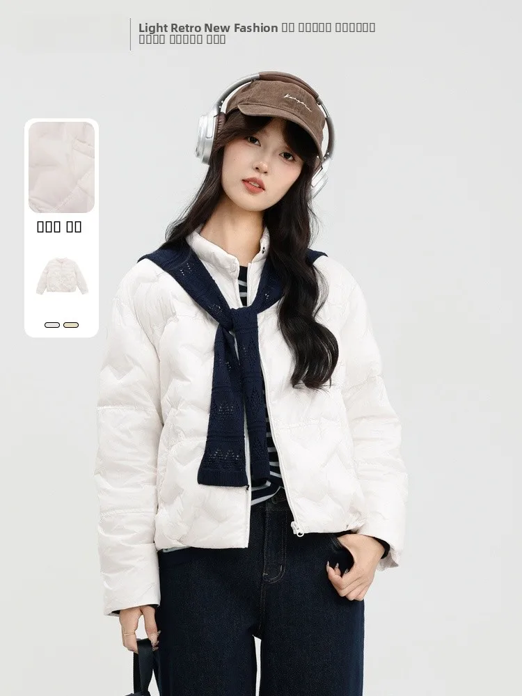 

Lightweight Goose down Jaet round Ne ort Sle Casual Fit Women's Winter Coat Versatile Basic Color Zipper Closure