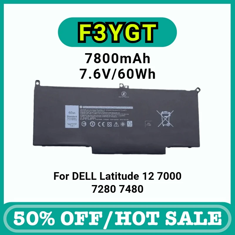 

F3YGT 7.6V 60Wh Laptop Battery for DELL Latitude 12 7000 7280 7480 E7280 E7290 E7380 E7390 E7480 DM3WC 0DM3WC 2X39G Bateria