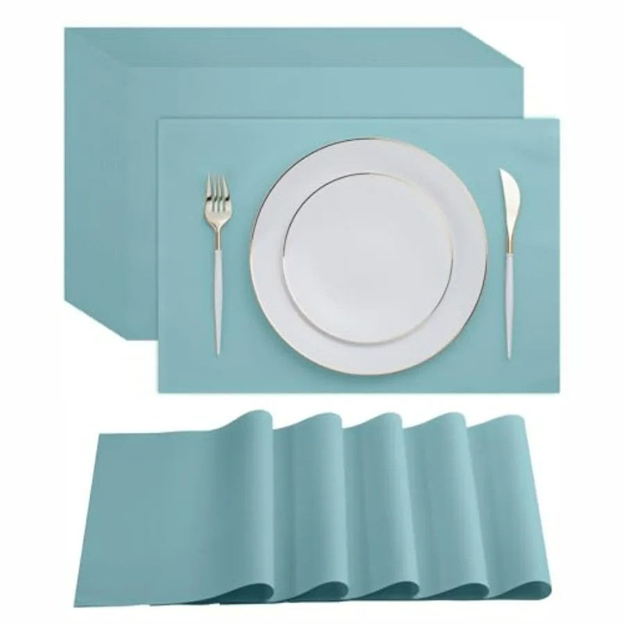 

Disposable Pale Blue Paper Placemats for Dining Table - 100-Pack 18 x 12 Cloth-Like Rectangle Paper Placemats for Baby Party or