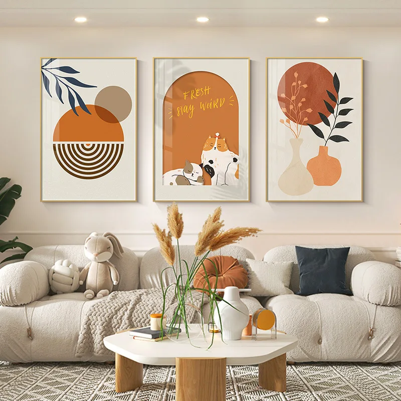 

Nordic living room decoration abstract sofa background wall hanging painting modern simple ins triptych mural background