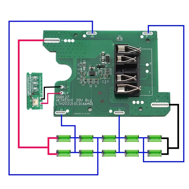 Worx用リチウム電池ケース,充電回路基板ハウジング,20V,wa3593,wa3596,wa3027,wa3593,wa3596,wa3027,PCB, 10x18650