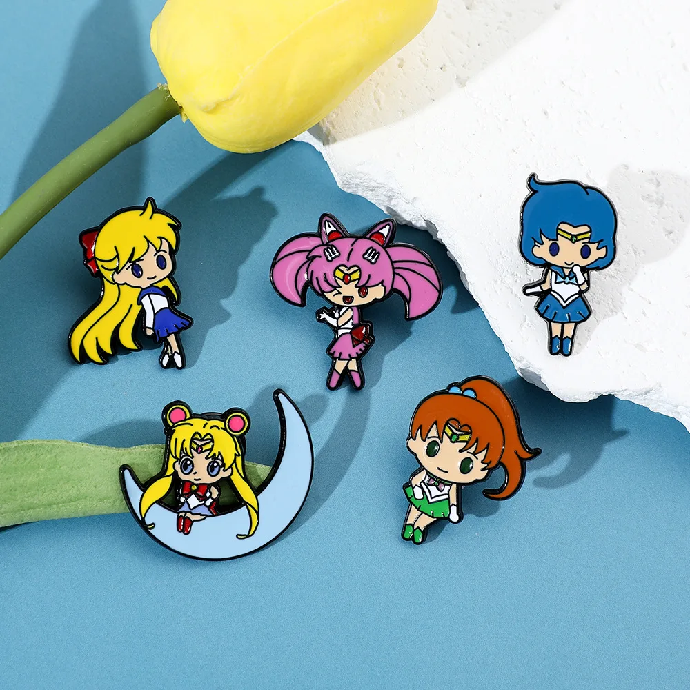 Anime Cartoon Enamel Pin Brooches Cute Sailors Moons Delicate Girly Lapel Backpack Hat Badge Brooch Jewelry Gifts for Women Girl