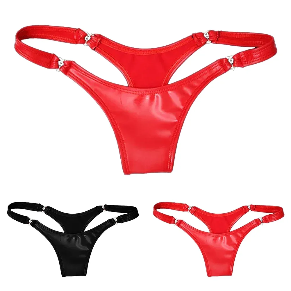 Women Sexy Elastic Shinny Wet Look PVC Leather Thongs G-String Panties Knickers Briefs Underwear Lingerie Solid Female T-back