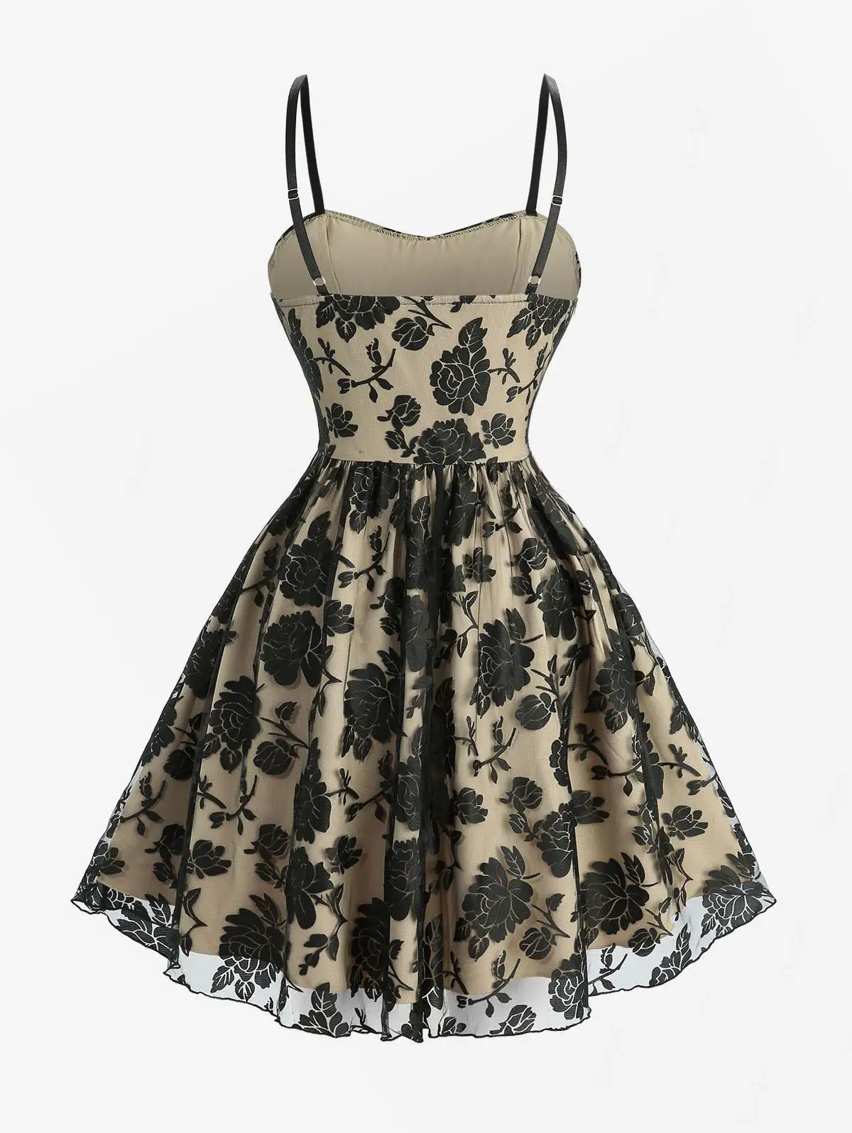 Abito a canotta a strati con sovrapposizione di pizzo floreale legato per cocktail e festa per ragazze, costume da indossare ogni giorno