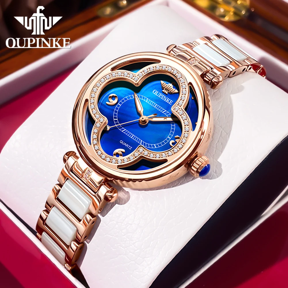 OUPINKE Top Luxury Brand Automatic Woman's Watch Swiss Quartz Movement Watches For Women 50M Waterproof Ladies Clock Gifts 3272