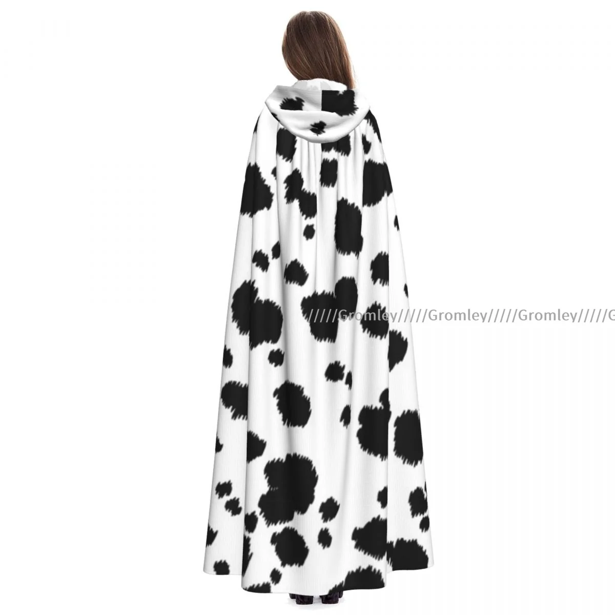 

Unisex Halloween Cloak Dalmatian Pattern Cape Hooded Medieval Costume Witch Wicca Vampire