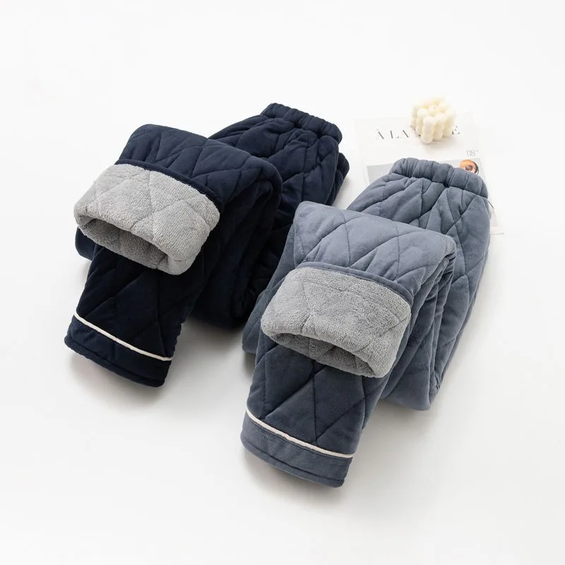 

Men's Pajamas Pants Winter Thickened Fleece Padded Coral Flannel Three-layer Enlarged Thermal Home Loungewear Sleep Bottoms