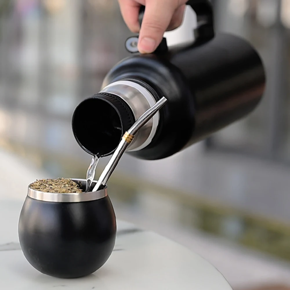 

1300ml Insulated Bottle for Yerba Mate, Double-Walled Thermos Detachable Cup & Bombilla Straw Combo Set - Portable