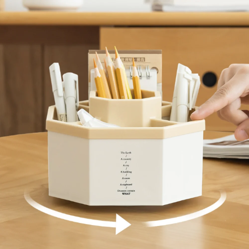 Stationery Organizer 360° Rotating Pen Holder Storage Box Dust-proof Makeup Brush Holder 5-Grid Large-capacity