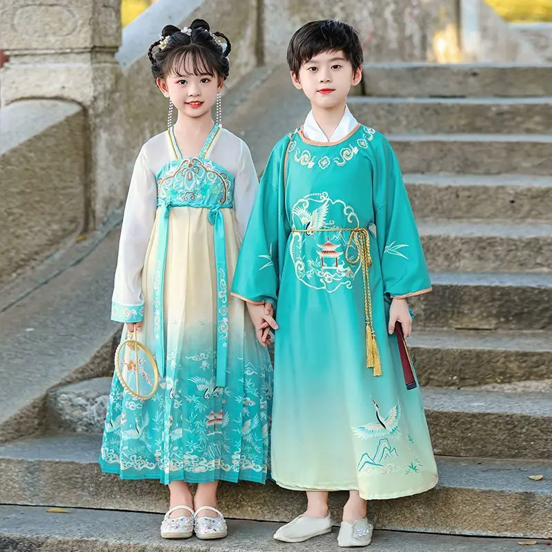 전통 중국 빈티지 의류 어린이 소년 소녀 한복 드레스 탕복 할로윈 코스프레 의상 공연 의류