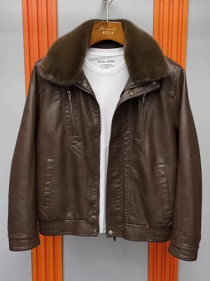 

Высококачественная мужская куртка из искусственной кожи, осенне-зимняя, теплая, на флисовой подкладке, модная, деловая, удобная, стандартного кроя, удлиненная