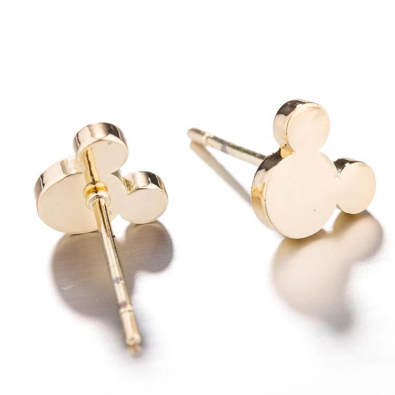 Cute Small Mickey Head Stud Earring Gold Silver Color Stainless Steel Minnie Mouse Charm Jewelry For Women Girls Party Gift