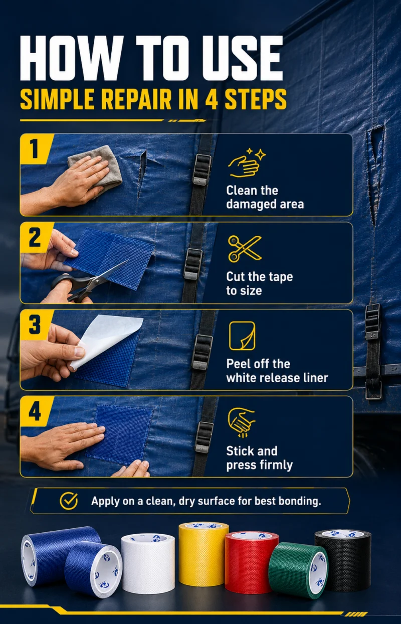 LKW-Planenreparaturband, wasserdicht, stark klebend, Reparaturrolle für PVC-, PE-Planen, Zeltabdeckungen, Taschen, Leckreparatur, Outdoor – Detail 10