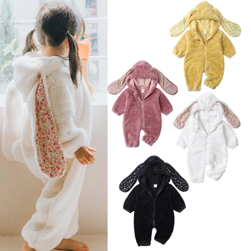 Warm Winter Baby Clothes New Born Clothing Bunny Ear Cute Baby Rompers Newborn Bodysuit Baby Outfits Hooded  Boys Girls Clothes