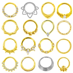 Flower Shape Nose Ring Septum Clicker Helix Piercing Ear Cartilage Daith Hoop Body  Piercing For Women Men 316L Surgical Steel