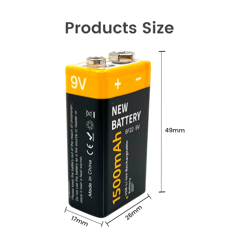 VAKAUMUS USB 2024 9V 1500mAh Li-ion Battery Micro USB Batteries 9V Lithium for Multimeter Microphone Toy Remote Control Ktv Use