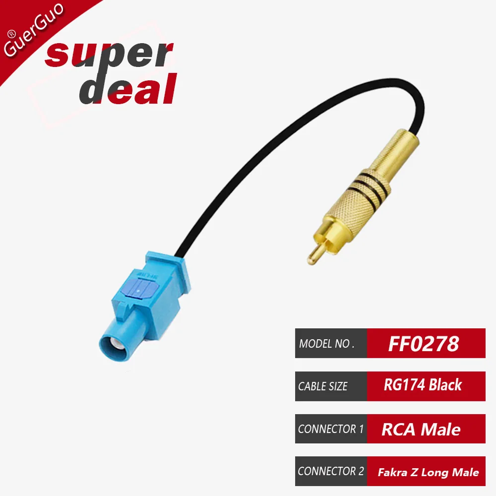 Adaptador de Cable de vídeo RCA macho hembra a Fakra Z macho hembra RF Coaxial RG174 Pigtail para estacionamiento de coche cámara de visión trasera de marcha atrás