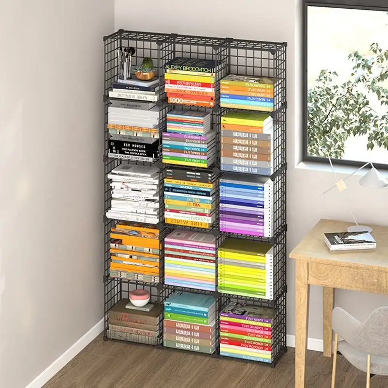 

3 Row 5 Layer Stackable Wire Cubes Storage Organizer Bookcase DIY Wire C Grids Storage Shelves Cabinet Closet Metal Bookshelf