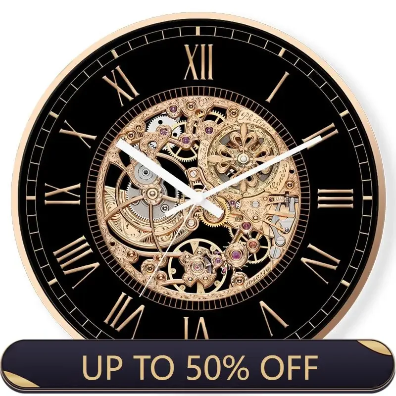 Retro Gear Fashion Clock Imitation Mechanical Quiet Quartz Clock Personality American Restaurant Bar Light Luxury Wall Clock