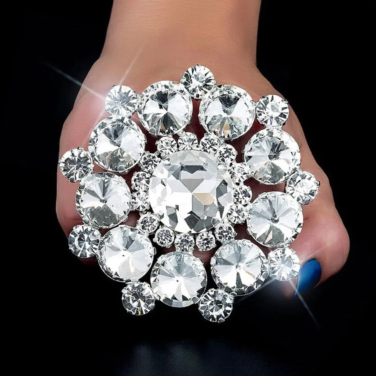 Round Crystal Exaggerated Open Rings Wedding Accessories Geometric Rhinestone Large Adjustable Rings Finger Jewelry Gift