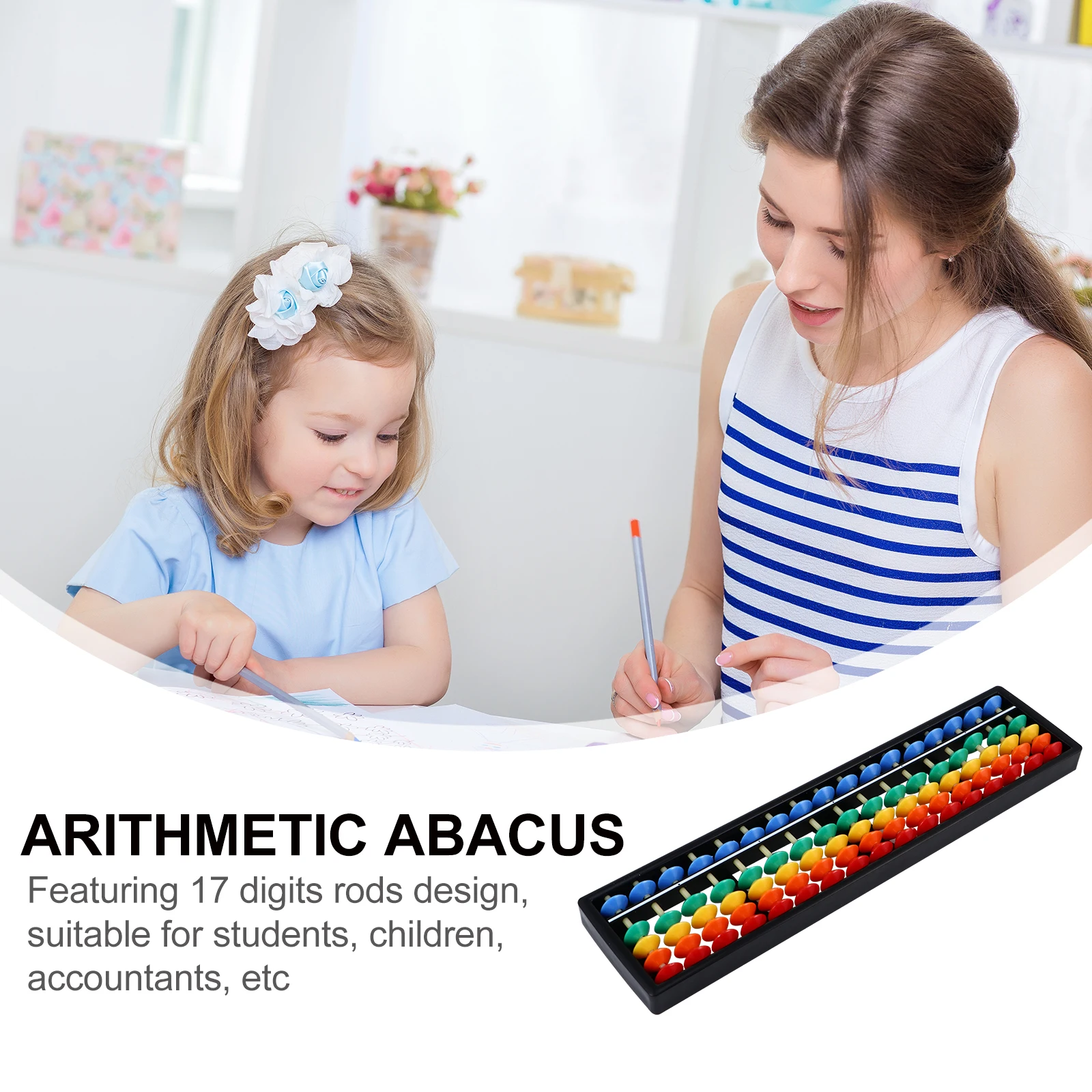 

Colorful Plastic Abacus 17 Rods 5 Beads Arithmetic Toy Kids Math Learning Brain Development Educational Tool Decor