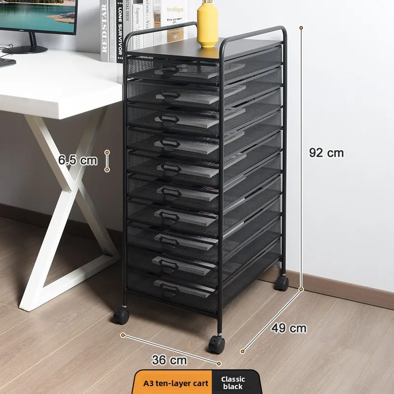 Industrial Style Office File Cart Under Desk Storage Cabinet for A4 A3 Documents MultiLayer Metal Drawer Organizer Filing System